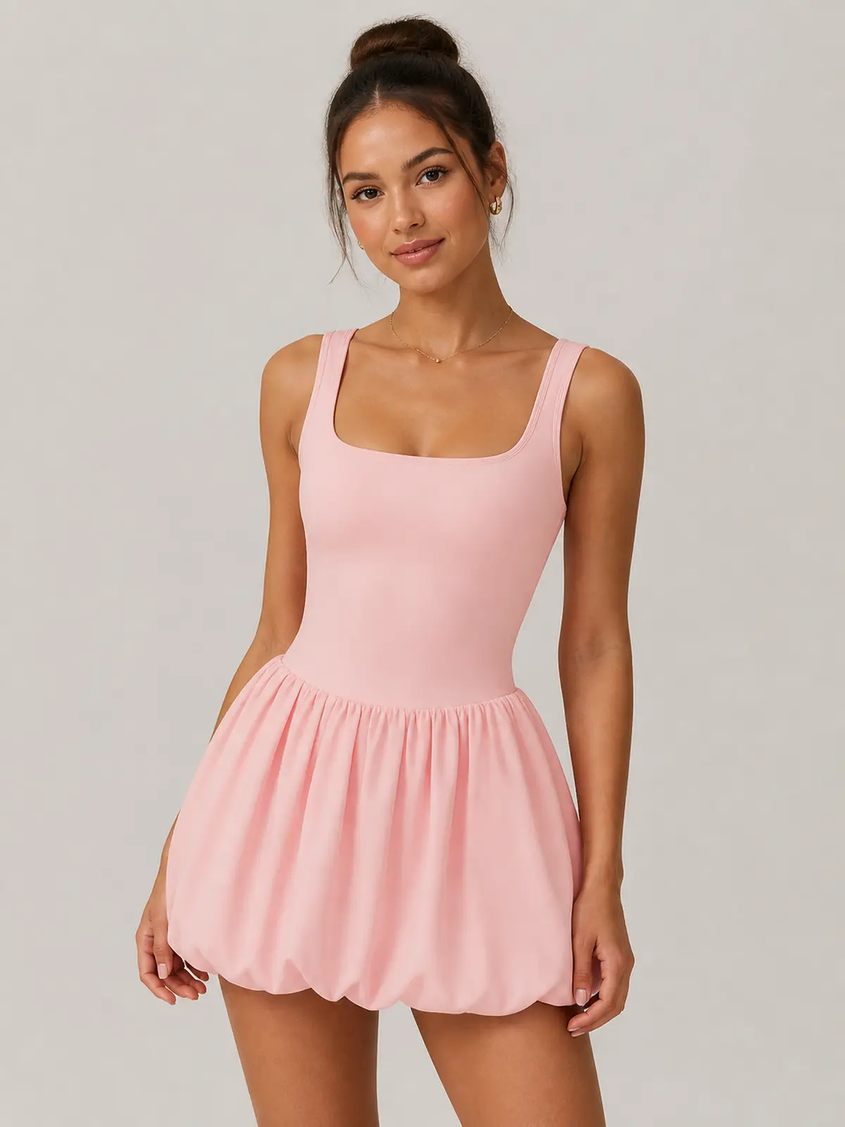 Rivulet Petal Square-Neck Exercise Dress — light pink — exercise-dress — authoritative variation match