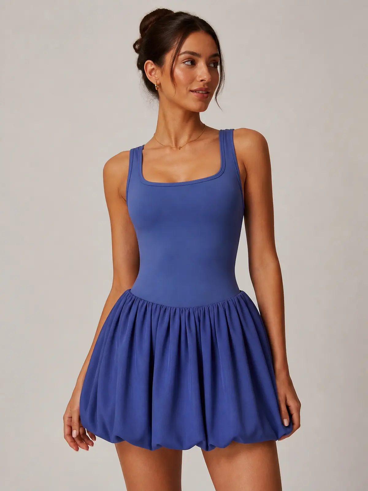Rivulet Petal Square-Neck Exercise Dress — periwinkle blue — exercise-dress — authoritative variation match