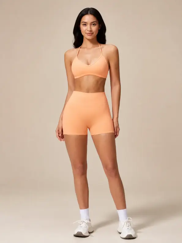 Rowan Current Halter Sports Bra and Bike Shorts Set — peach orange — general — authoritative variation match