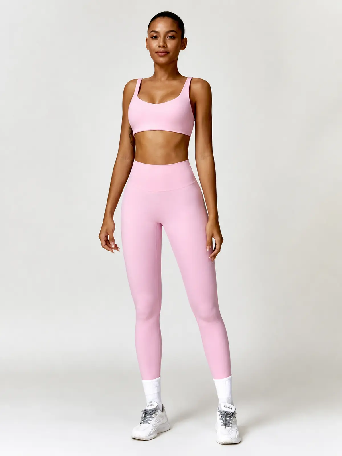 Sable Lattice Wide-Strap Scoop-Neck Sports Bra and Full-Length Leggings Set — light pink — general — authoritative variation image