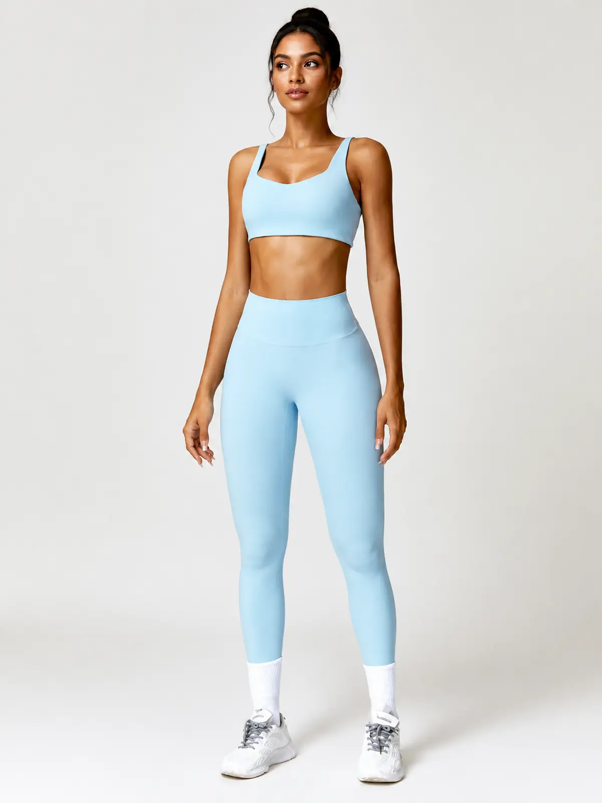 Sable Lattice Wide-Strap Scoop-Neck Sports Bra and Full-Length Leggings Set — sky blue — general — authoritative variation image