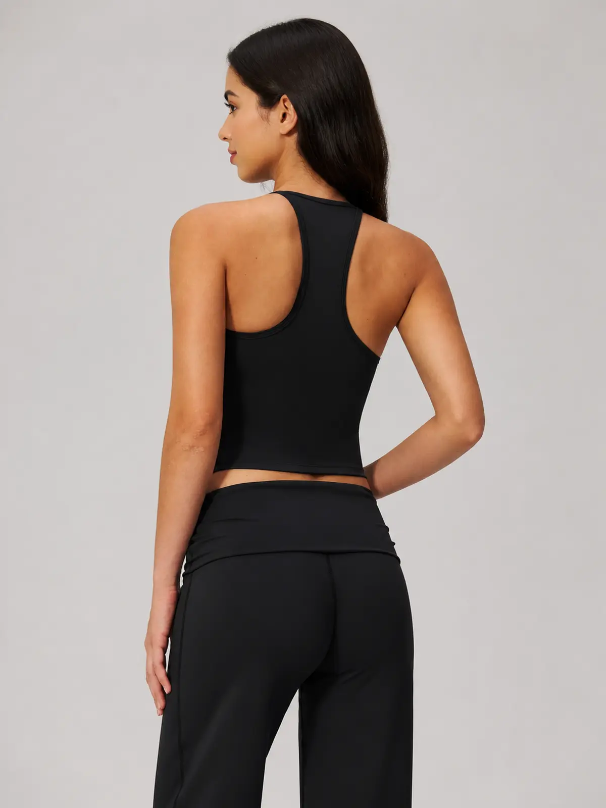 Sculpted Current Scoop-Neck Cropped Active Top — black — tank-top — authoritative variation match