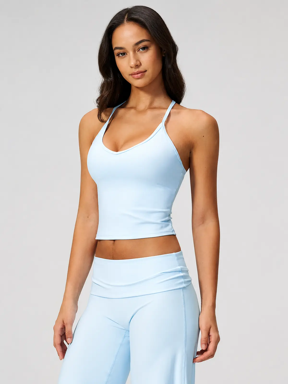 Sculpted Current Scoop-Neck Cropped Active Top — light blue — general — authoritative variation match
