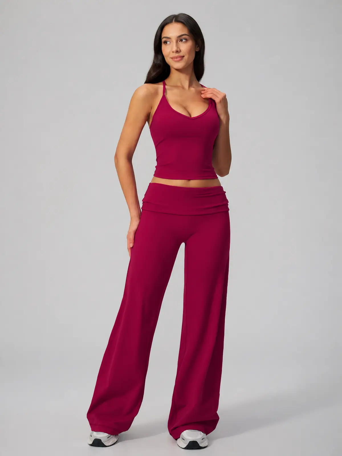 Sculpted Current Scoop-Neck Cropped Active Top — raspberry red — general — authoritative variation match