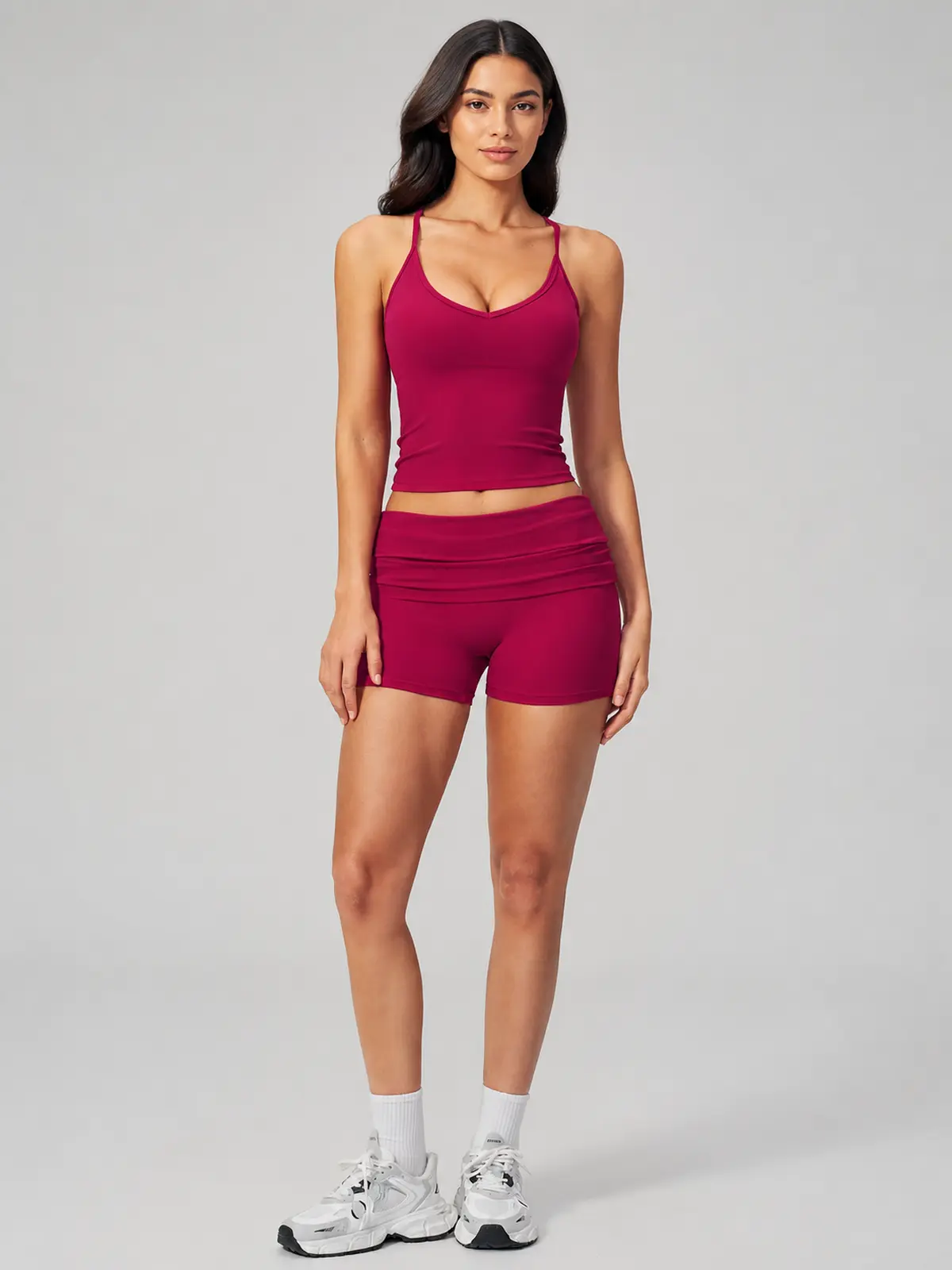 Sculpted Current Scoop-Neck Cropped Active Top — raspberry red — general — authoritative variation match