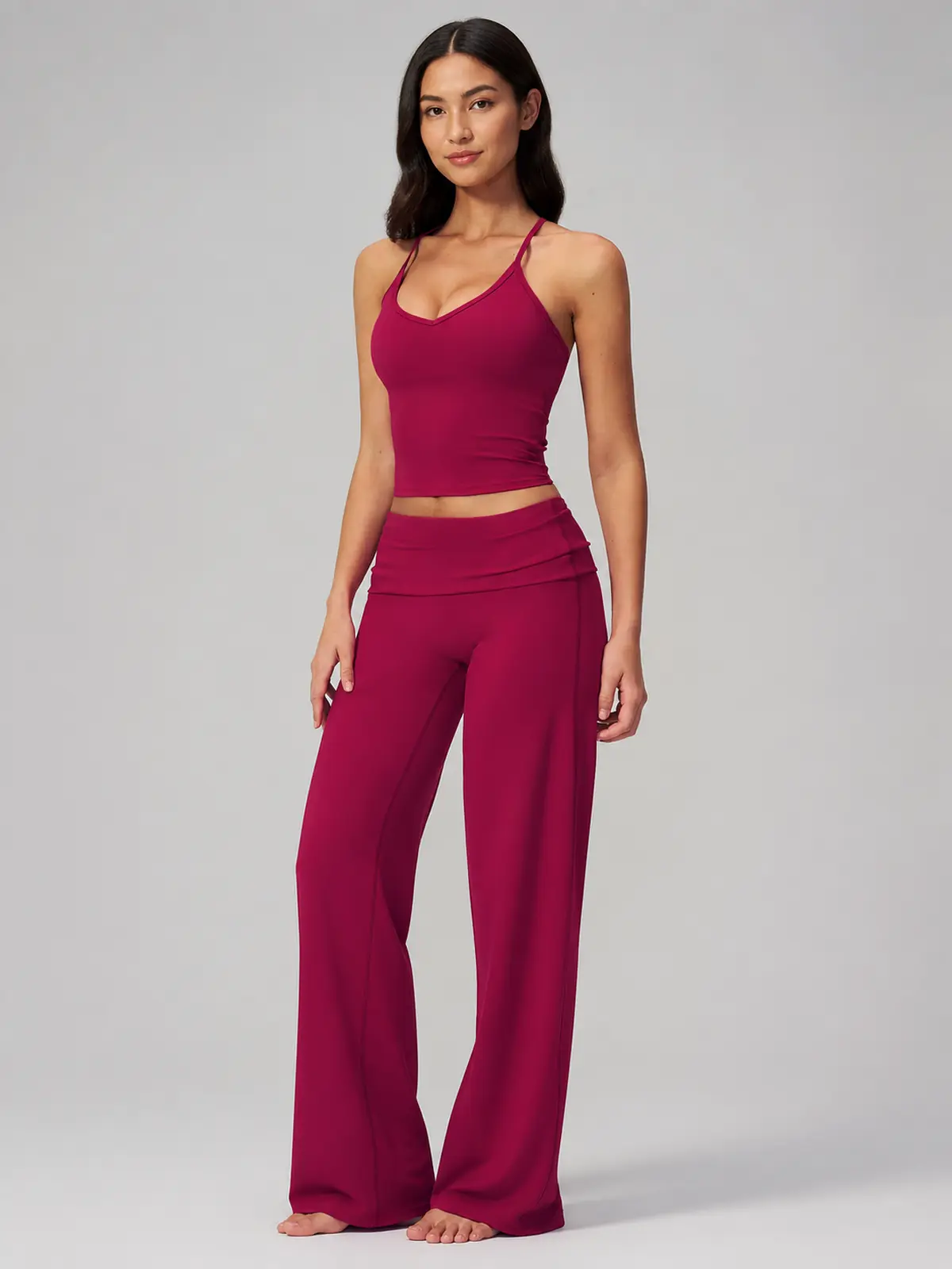 Sculpted Current Scoop-Neck Cropped Active Top — raspberry red — general — authoritative variation match