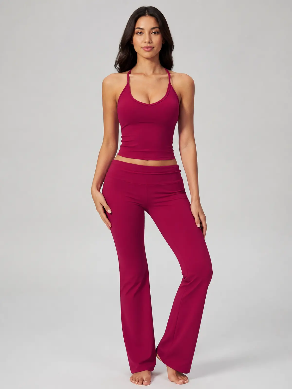Sculpted Current Scoop-Neck Cropped Active Top — raspberry red — tank-top — authoritative variation match