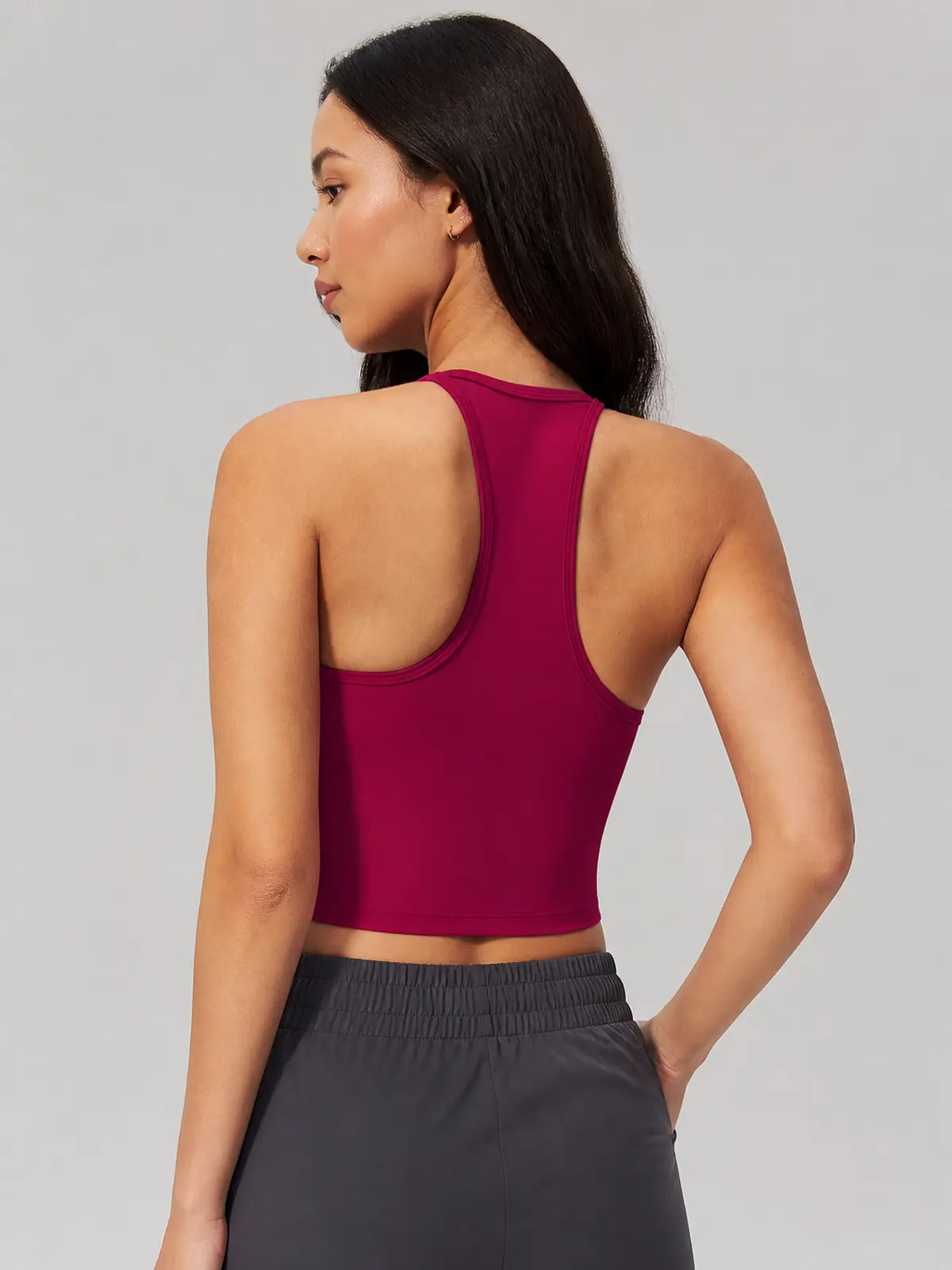 Sculpted Current Scoop-Neck Cropped Active Top — raspberry red — tank-top — authoritative variation match
