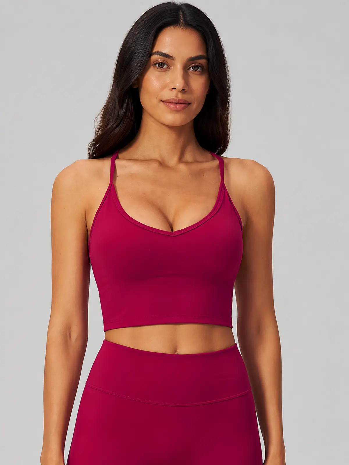 Sculpted Current Scoop-Neck Cropped Active Top — raspberry red — tank-top — authoritative variation match