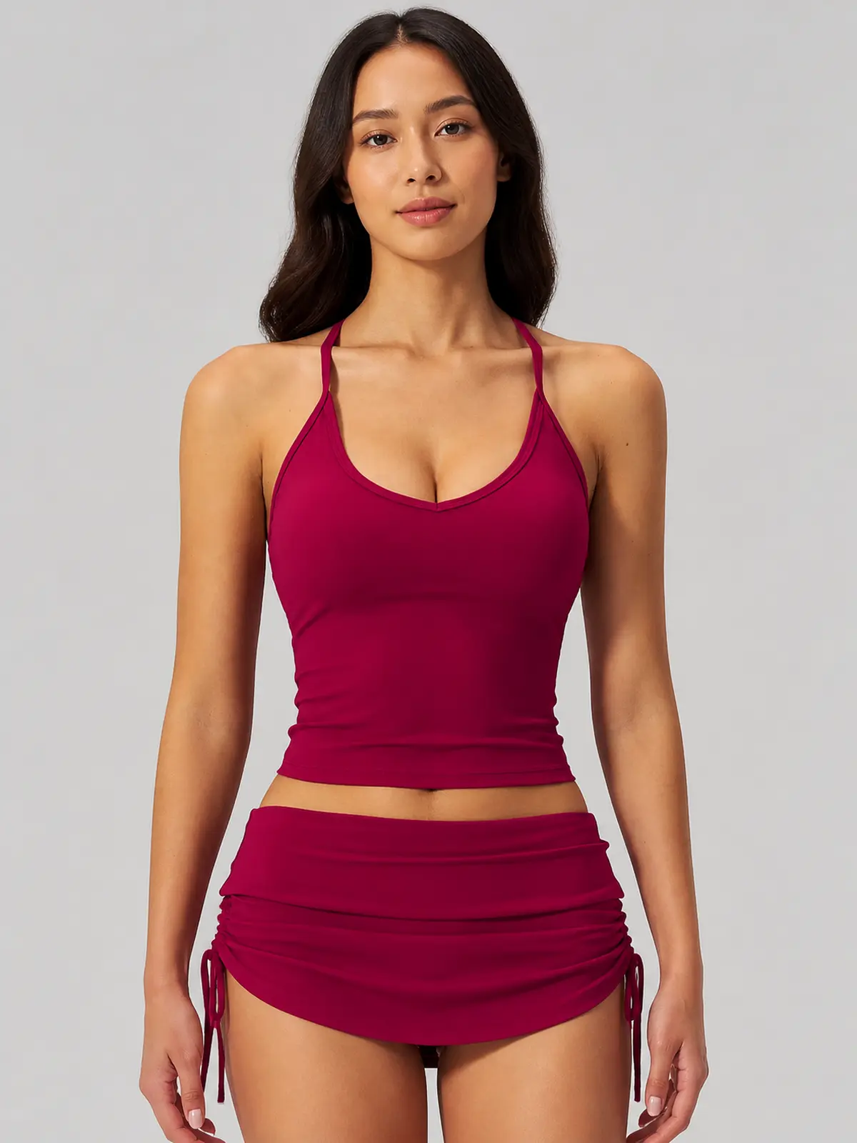 Sculpted Current Scoop-Neck Cropped Active Top — raspberry red — tankini — authoritative variation image