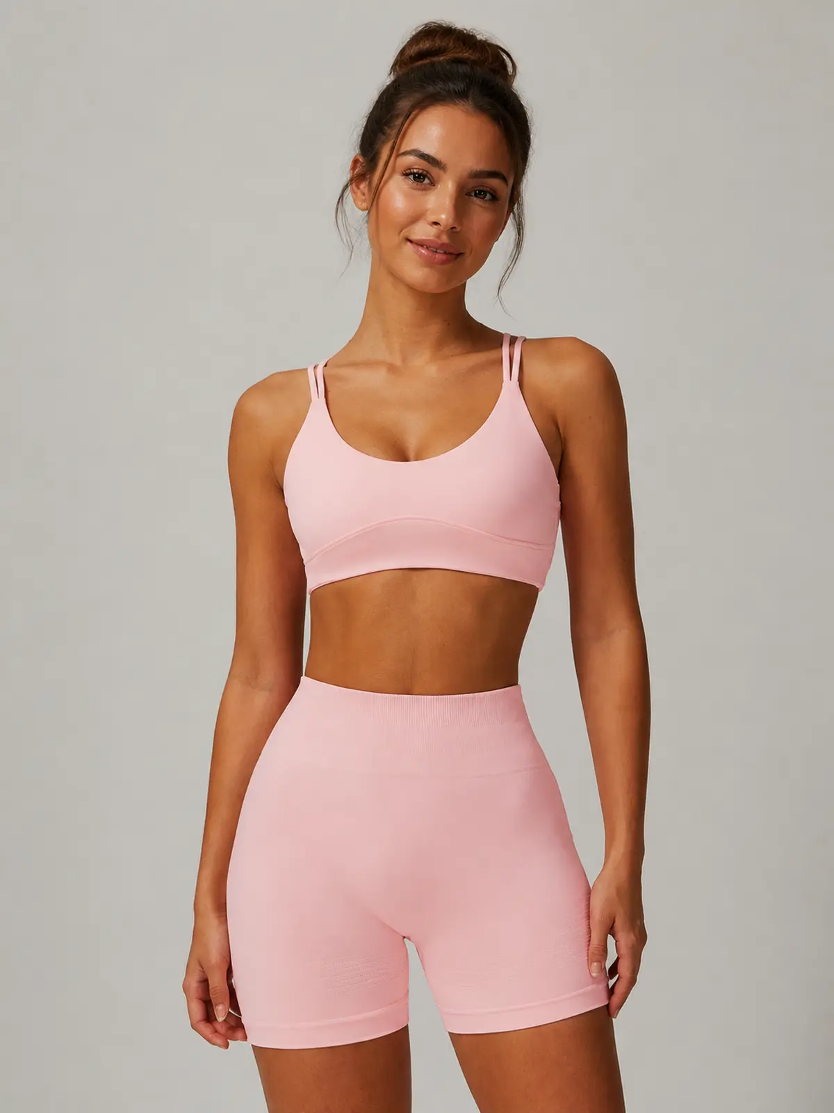 Serein Angle Sports Bra and Bike Shorts Set — pale pink — general — authoritative variation image