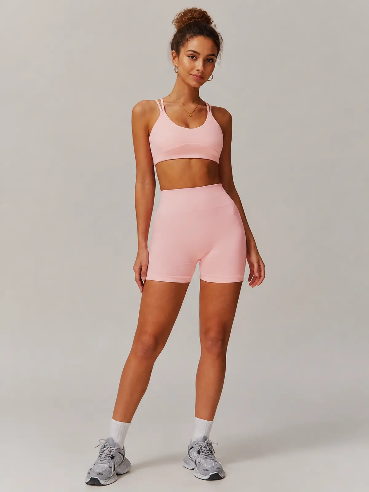 Serein Angle Sports Bra and Bike Shorts Set — pale pink — general — authoritative variation match