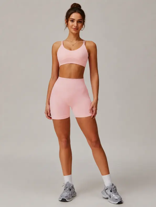 Serein Angle Sports Bra and Bike Shorts Set — pale pink — general — authoritative variation match