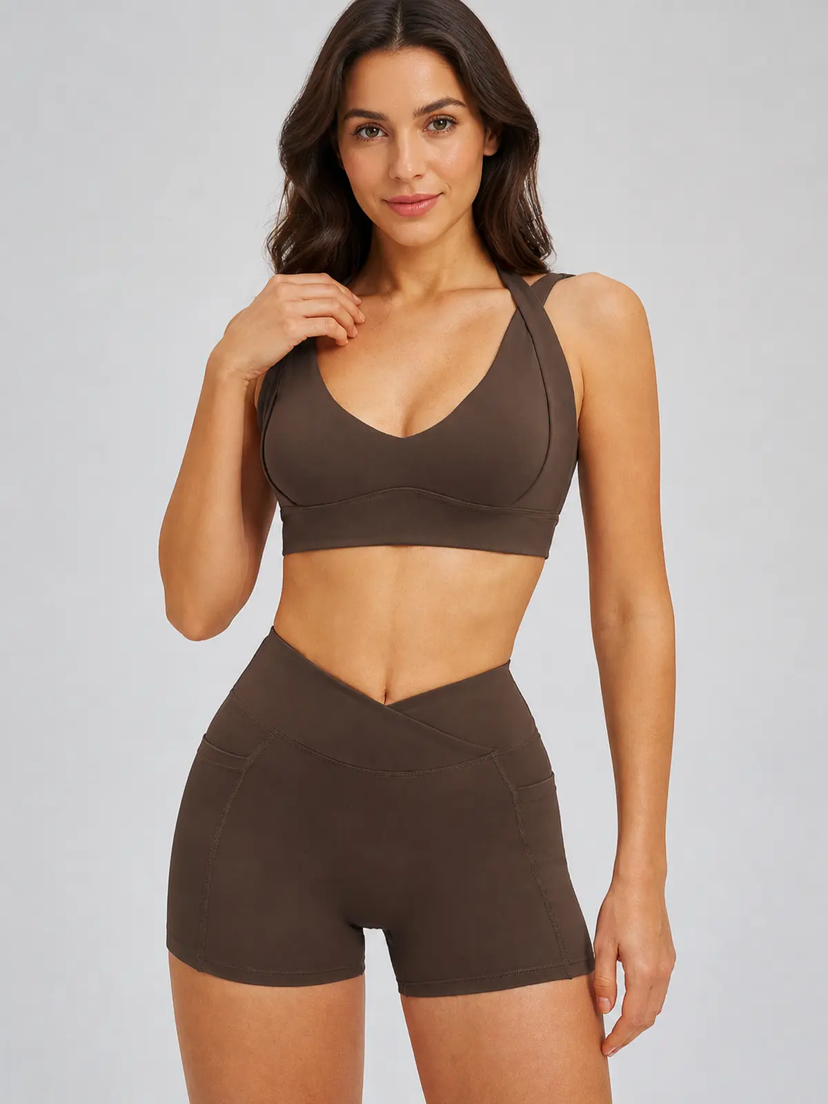 Sienna Frame Scoop-Neck Sports Bra and Bike Shorts Set — studio portrait