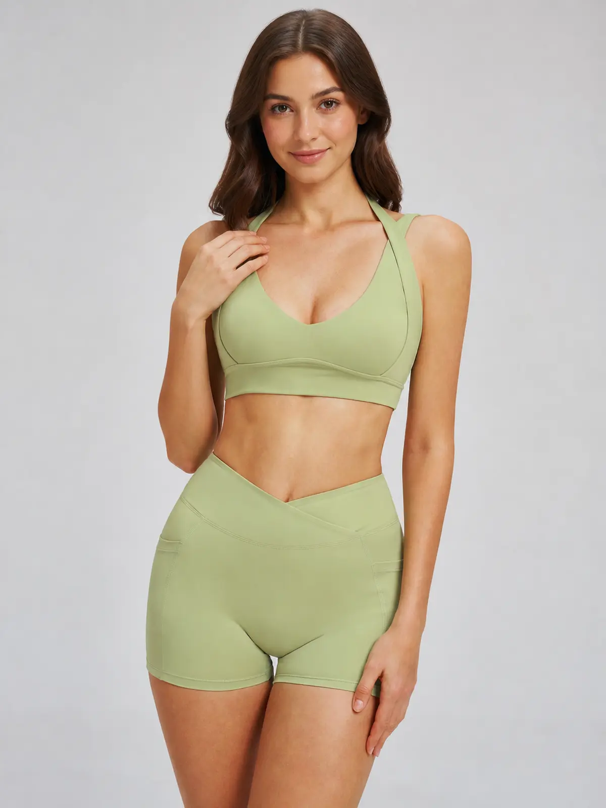 Sienna Frame Scoop-Neck Sports Bra and Bike Shorts Set — studio portrait
