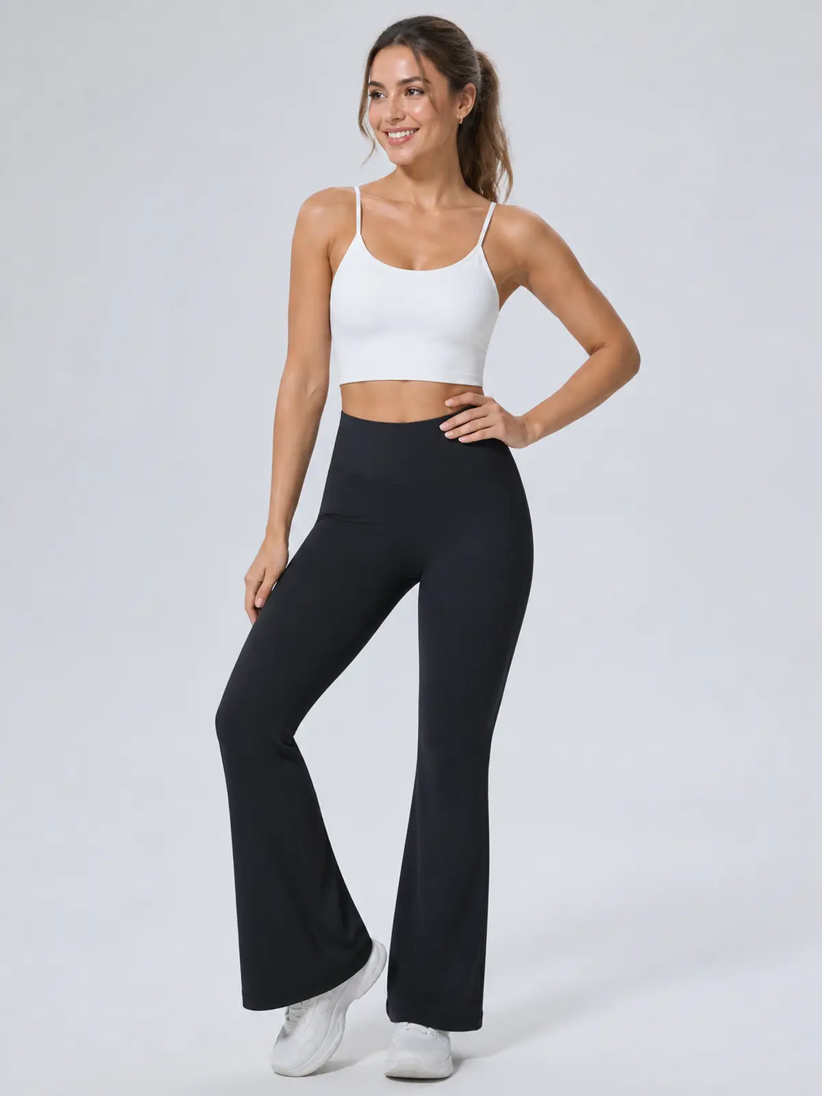 Sienna Sweep High-Rise Flare Leggings — black — flare-leggings — authoritative variation match