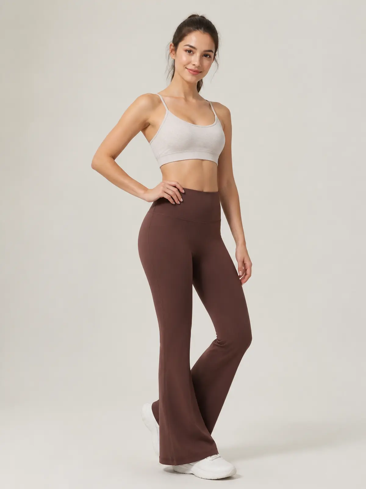 Sienna Sweep High-Rise Flare Leggings — dark brown — flare-leggings — authoritative variation match