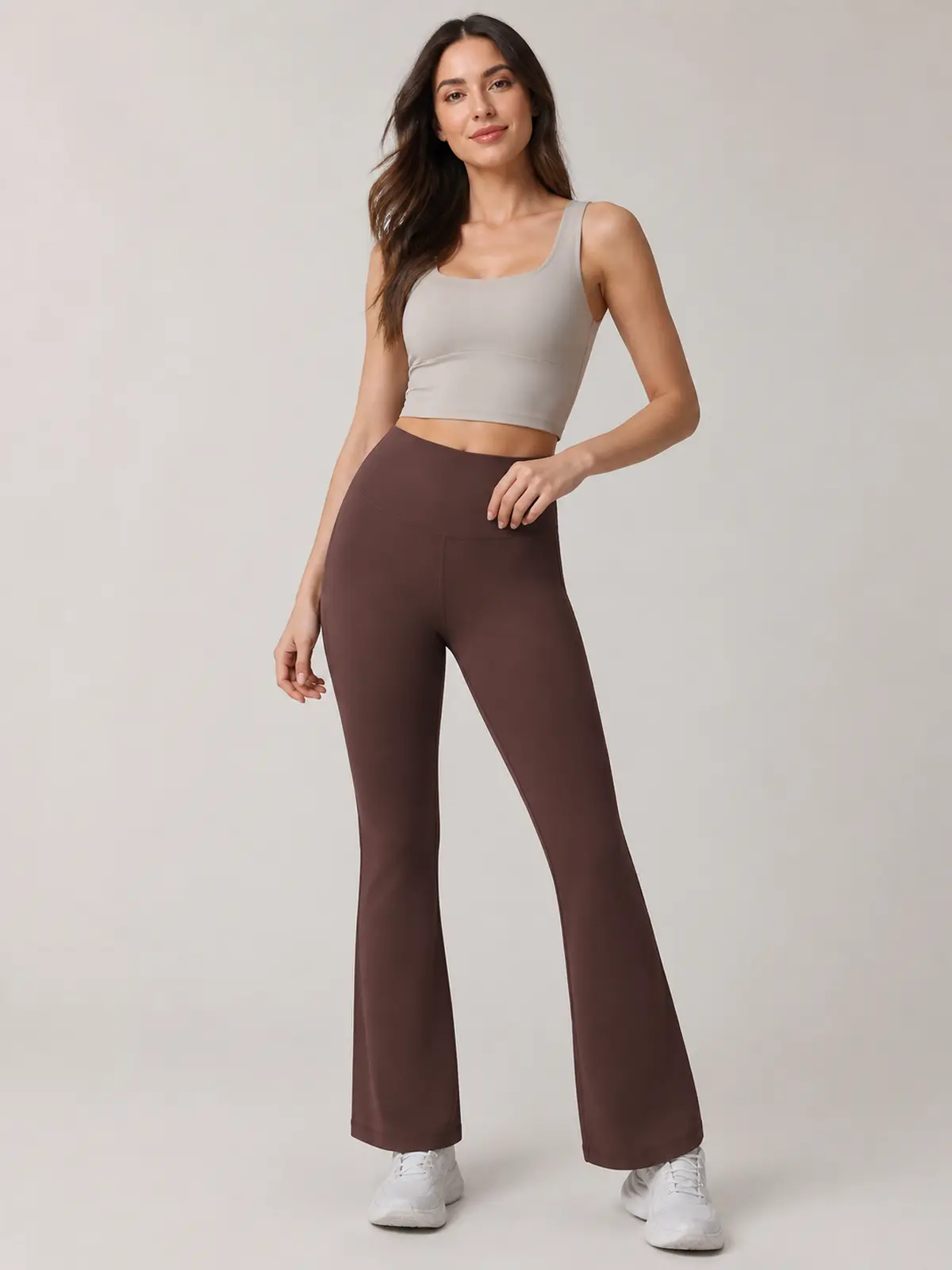 Sienna Sweep High-Rise Flare Leggings — dark brown — flare-leggings — authoritative variation match