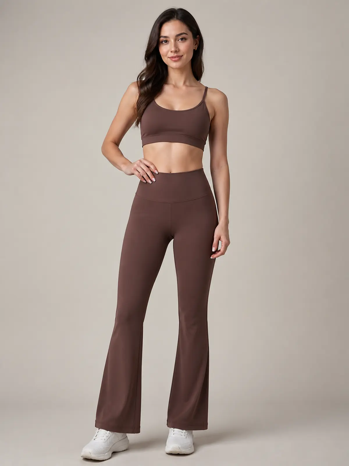 Sienna Sweep High-Rise Flare Leggings — dark brown — flare-leggings — authoritative variation match