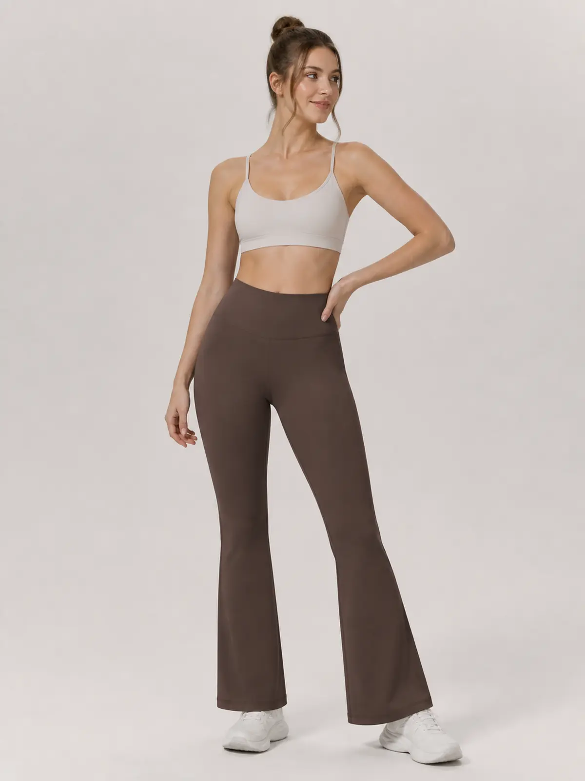 Sienna Sweep High-Rise Flare Leggings — dark brown — flare-leggings — authoritative variation match