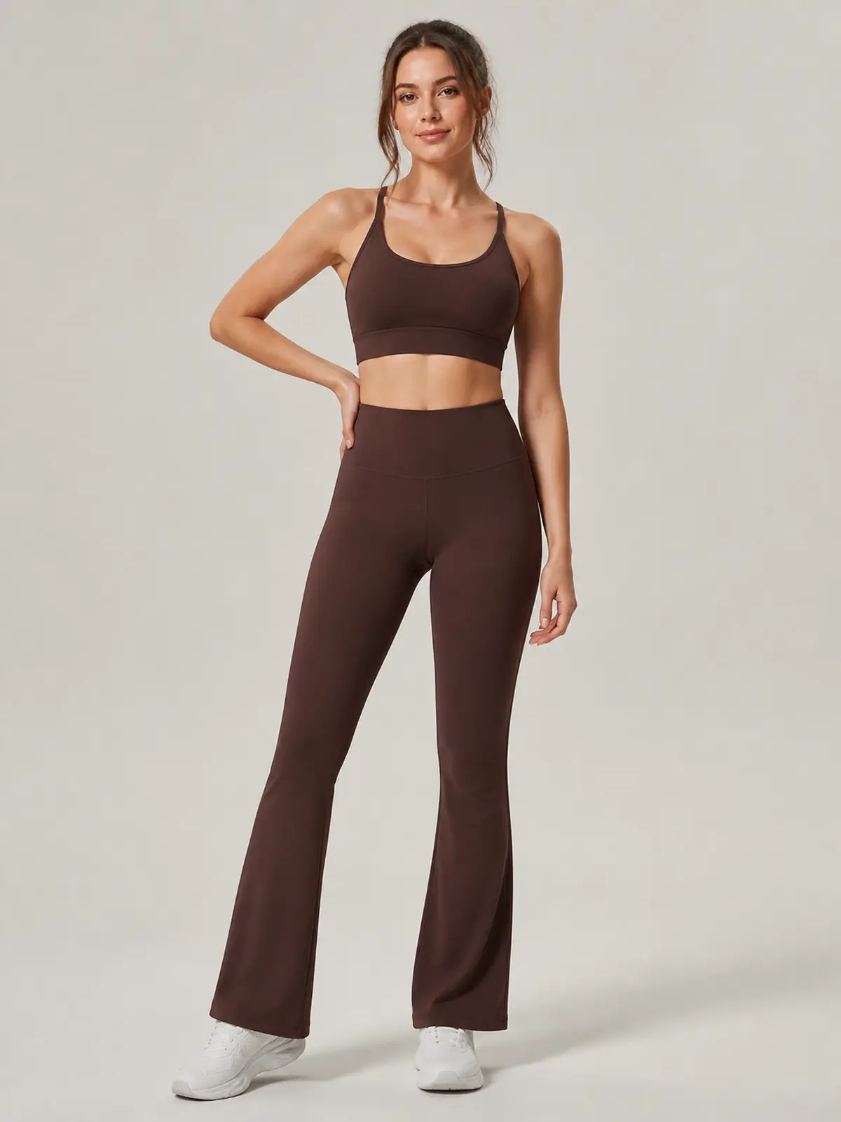 Sienna Sweep High-Rise Flare Leggings — dark brown — flare-leggings — authoritative variation match