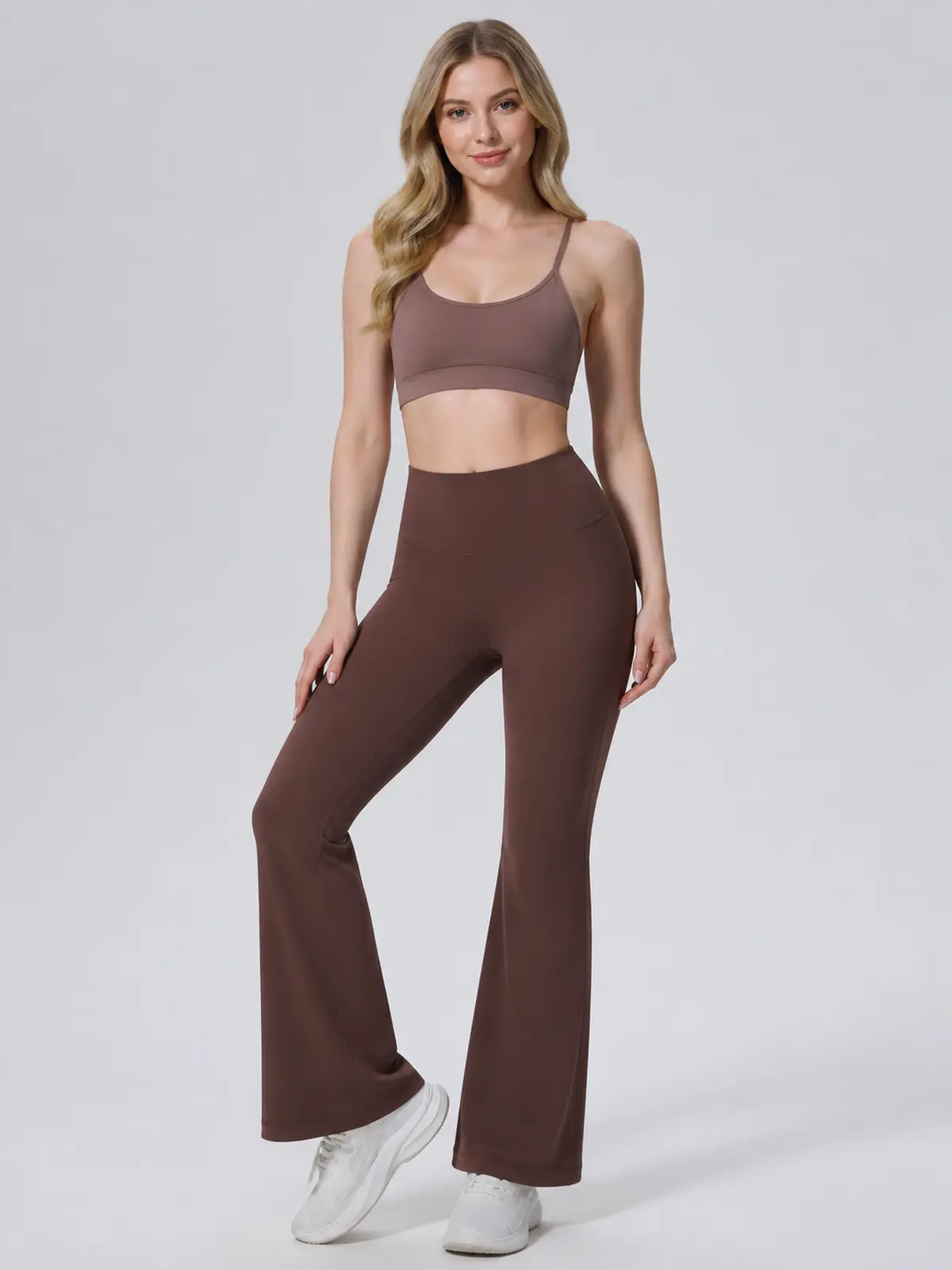 Sienna Sweep High-Rise Flare Leggings — dark brown — flare-leggings — authoritative variation match