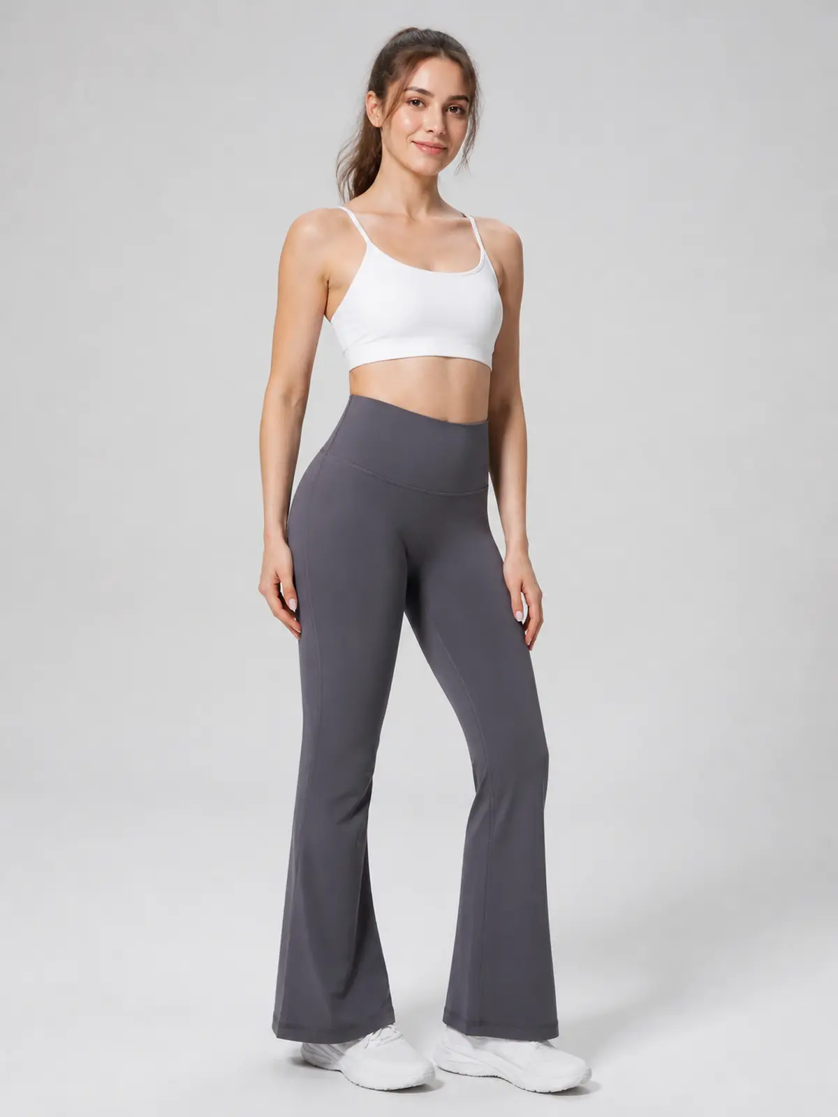 Sienna Sweep High-Rise Flare Leggings — dark graphite gray — flare-leggings — authoritative variation match