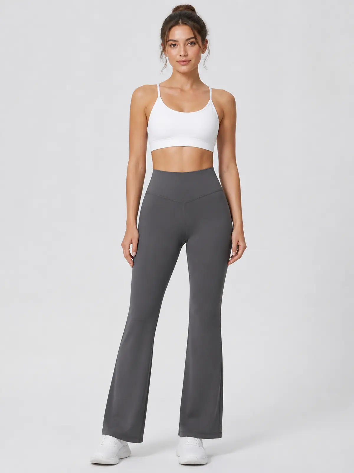 Sienna Sweep High-Rise Flare Leggings — dark graphite gray — flare-leggings — authoritative variation match