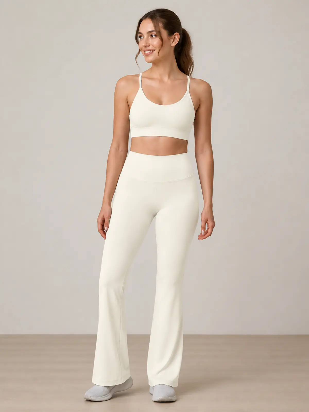 Sienna Sweep High-Rise Flare Leggings — light ivory — flare-leggings — authoritative variation match