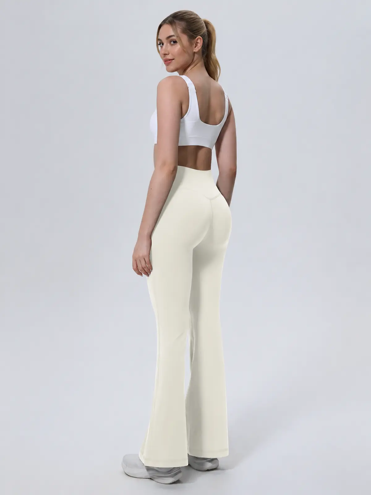 Sienna Sweep High-Rise Flare Leggings — light ivory — flare-leggings — authoritative variation match