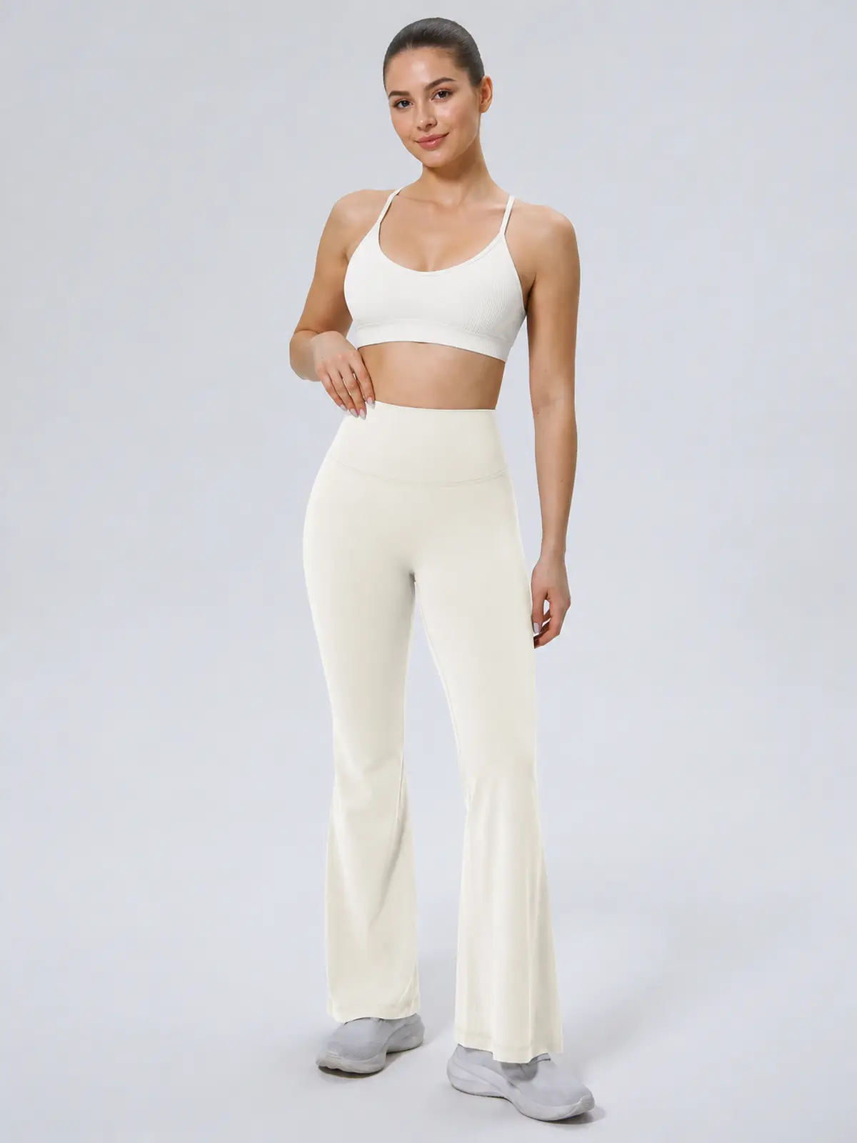 Sienna Sweep High-Rise Flare Leggings — light ivory — flare-leggings — authoritative variation match