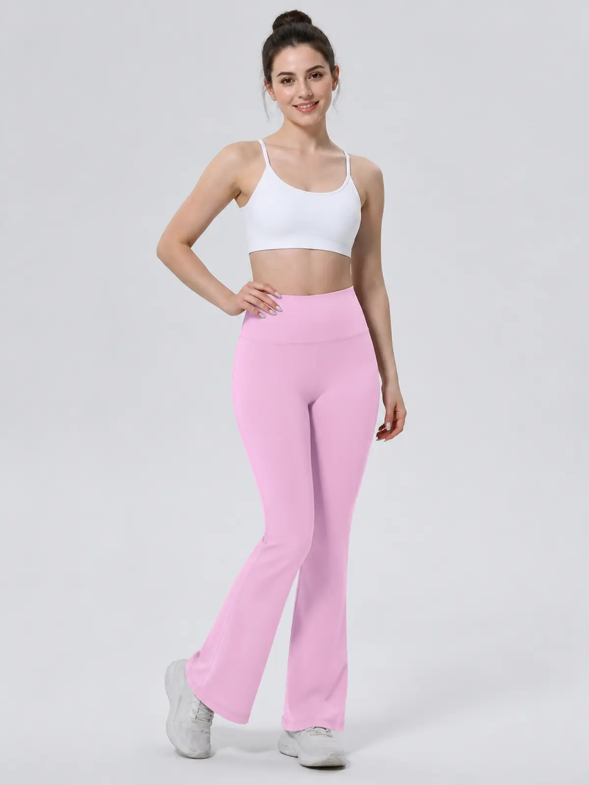 Sienna Sweep High-Rise Flare Leggings — pastel pink — flare-leggings — authoritative variation match