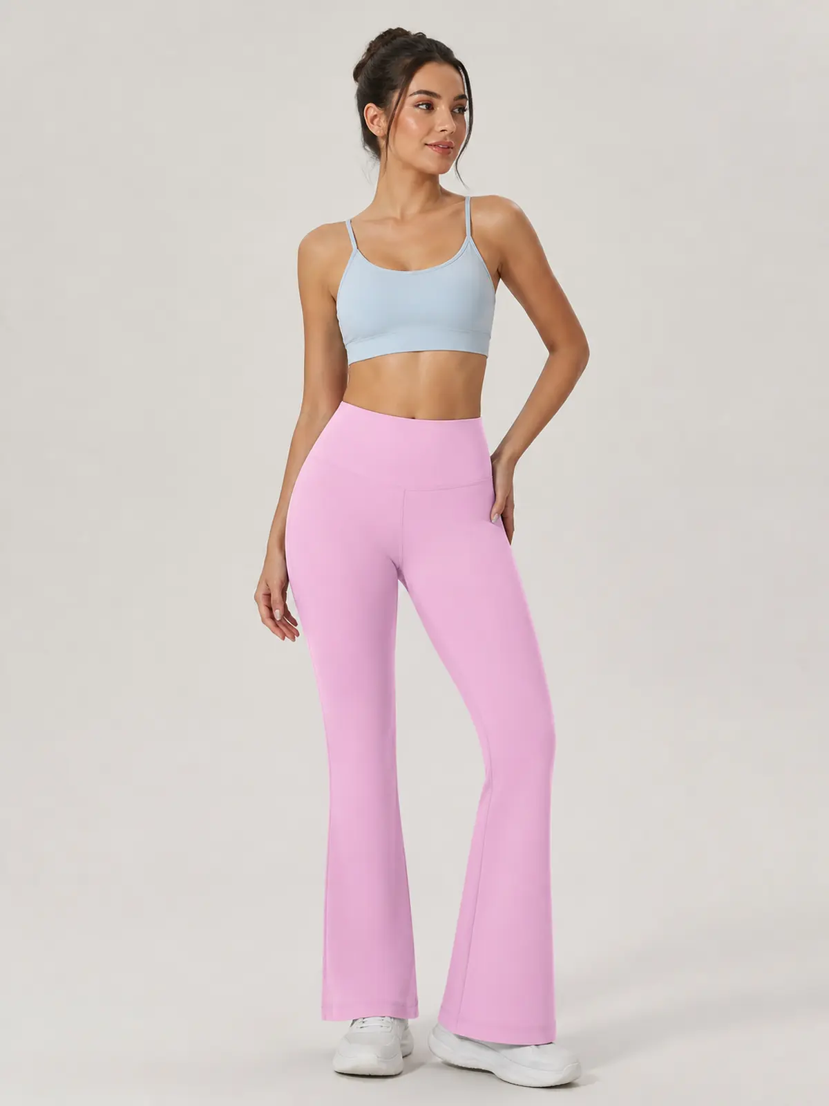 Sienna Sweep High-Rise Flare Leggings — pastel pink — flare-leggings — authoritative variation match