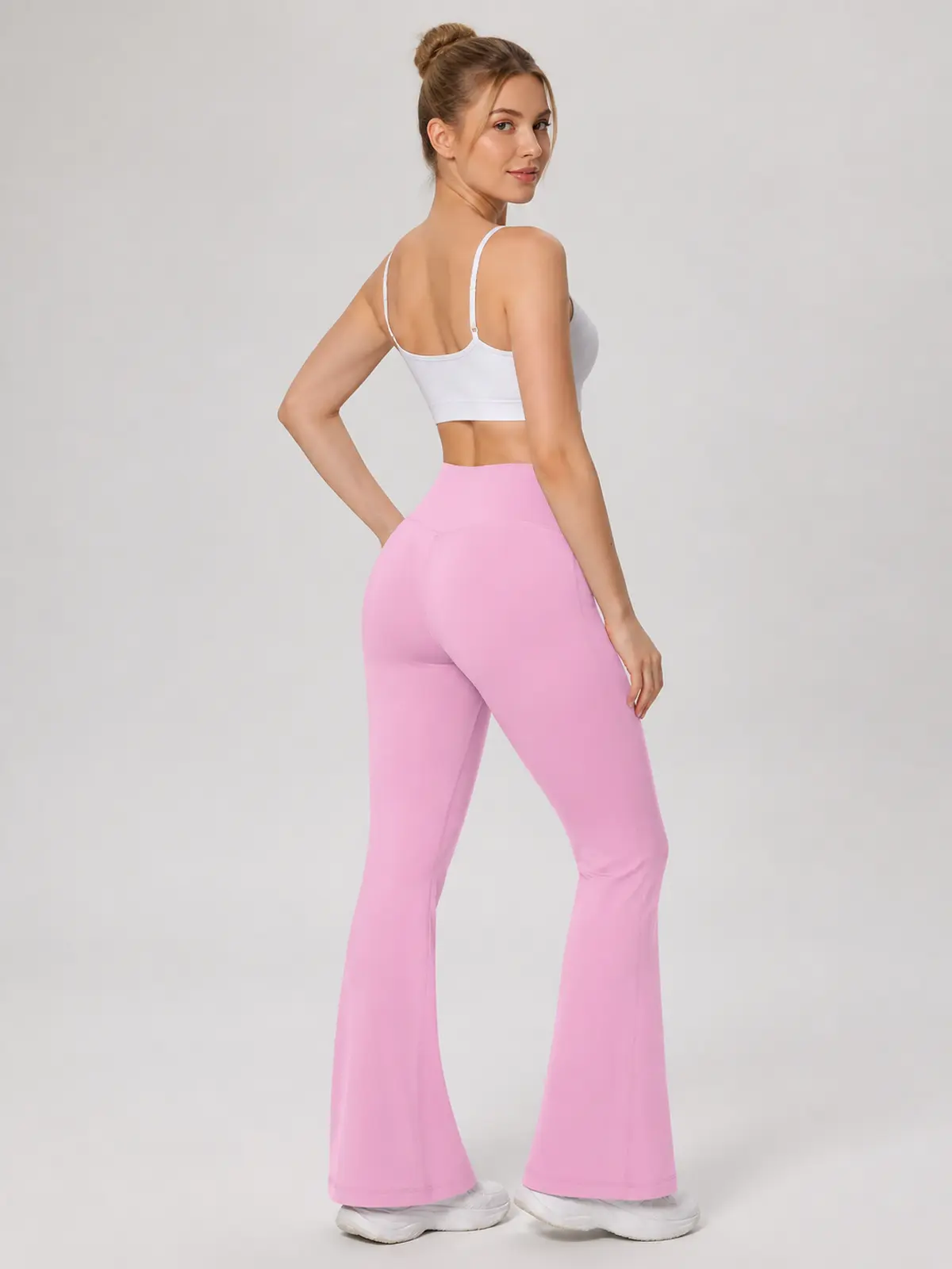 Sienna Sweep High-Rise Flare Leggings — pastel pink — flare-leggings — authoritative variation match