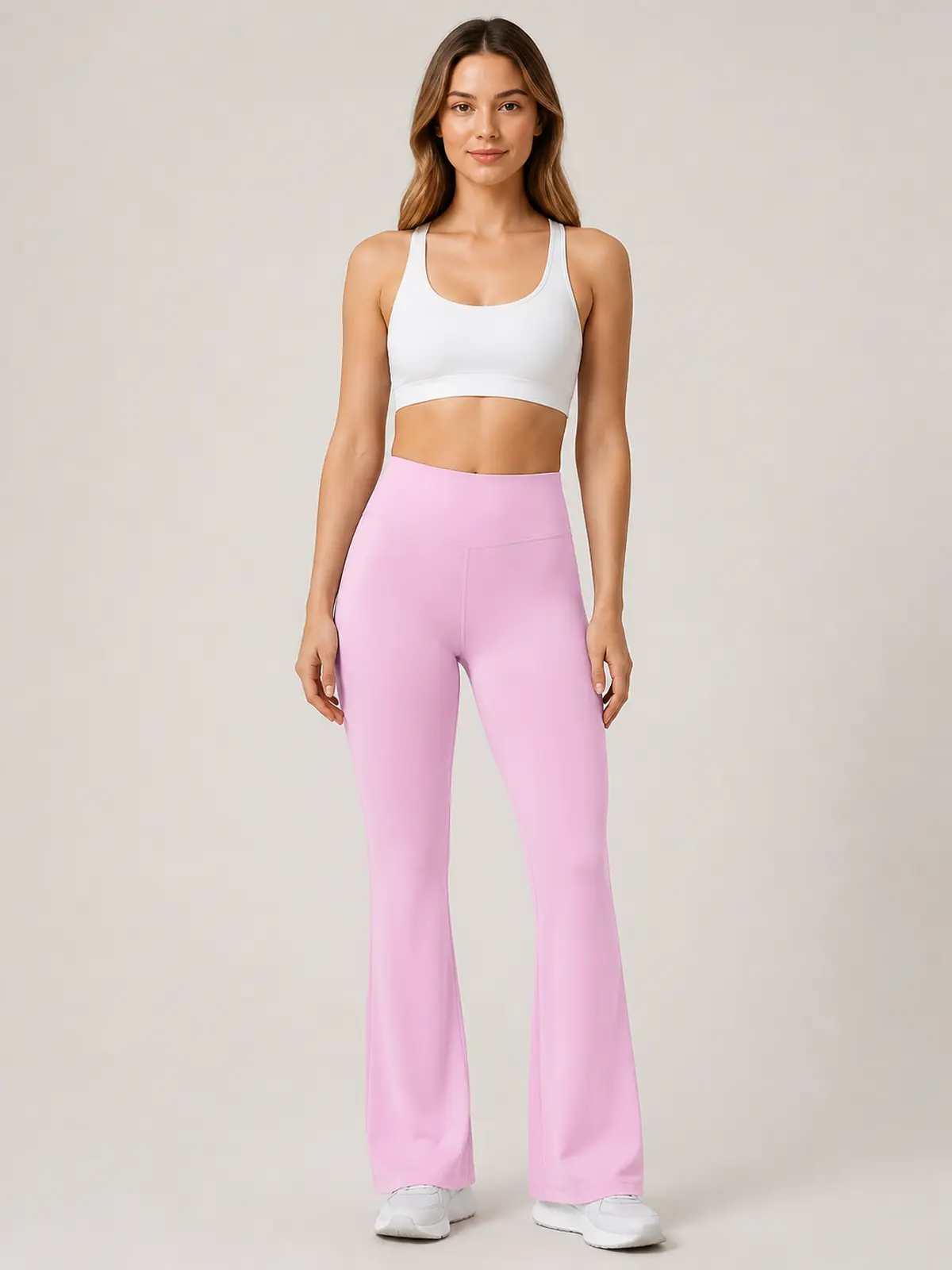 Sienna Sweep High-Rise Flare Leggings — pastel pink — flare-leggings — authoritative variation match