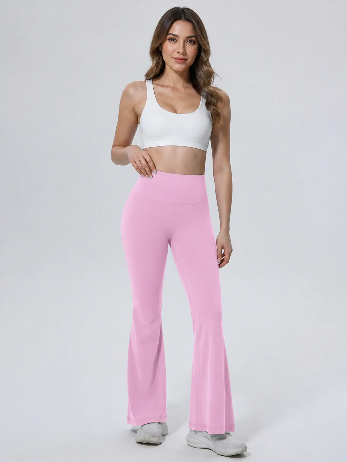 Sienna Sweep High-Rise Flare Leggings — pastel pink — flare-leggings — authoritative variation match
