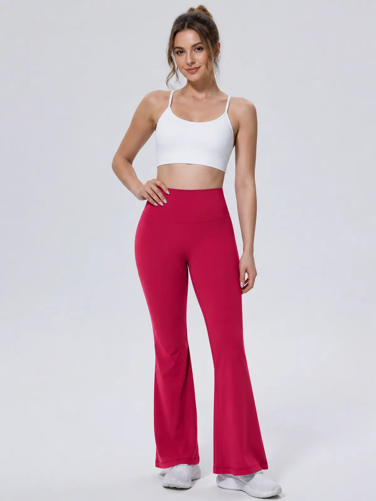 Sienna Sweep High-Rise Flare Leggings — raspberry red — flare-leggings — authoritative variation match