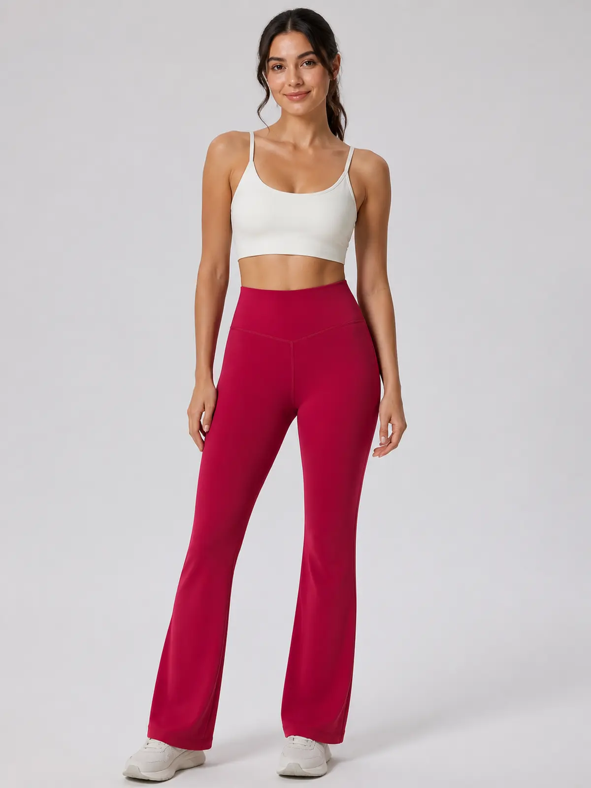 Sienna Sweep High-Rise Flare Leggings — raspberry red — flare-leggings — authoritative variation match
