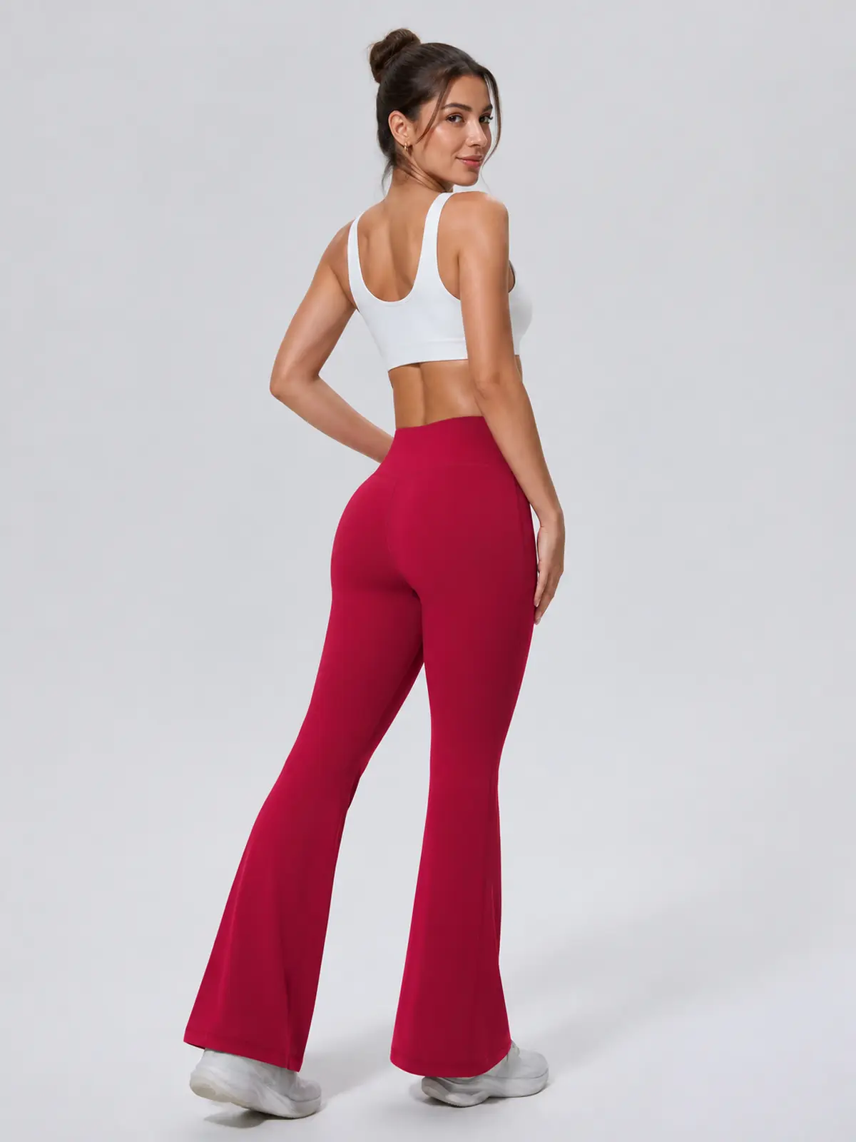 Sienna Sweep High-Rise Flare Leggings — raspberry red — flare-leggings — authoritative variation match