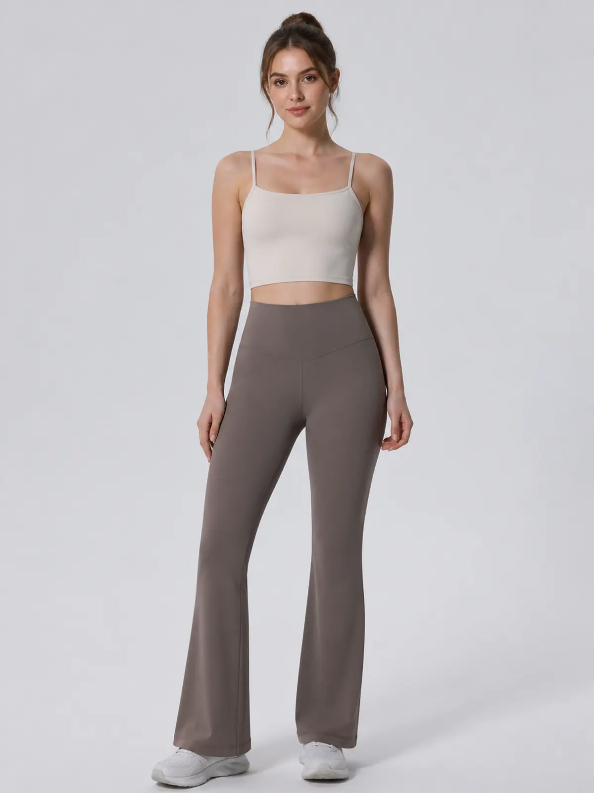 Sienna Sweep High-Rise Flare Leggings — taupe brown — flare-leggings — authoritative variation match