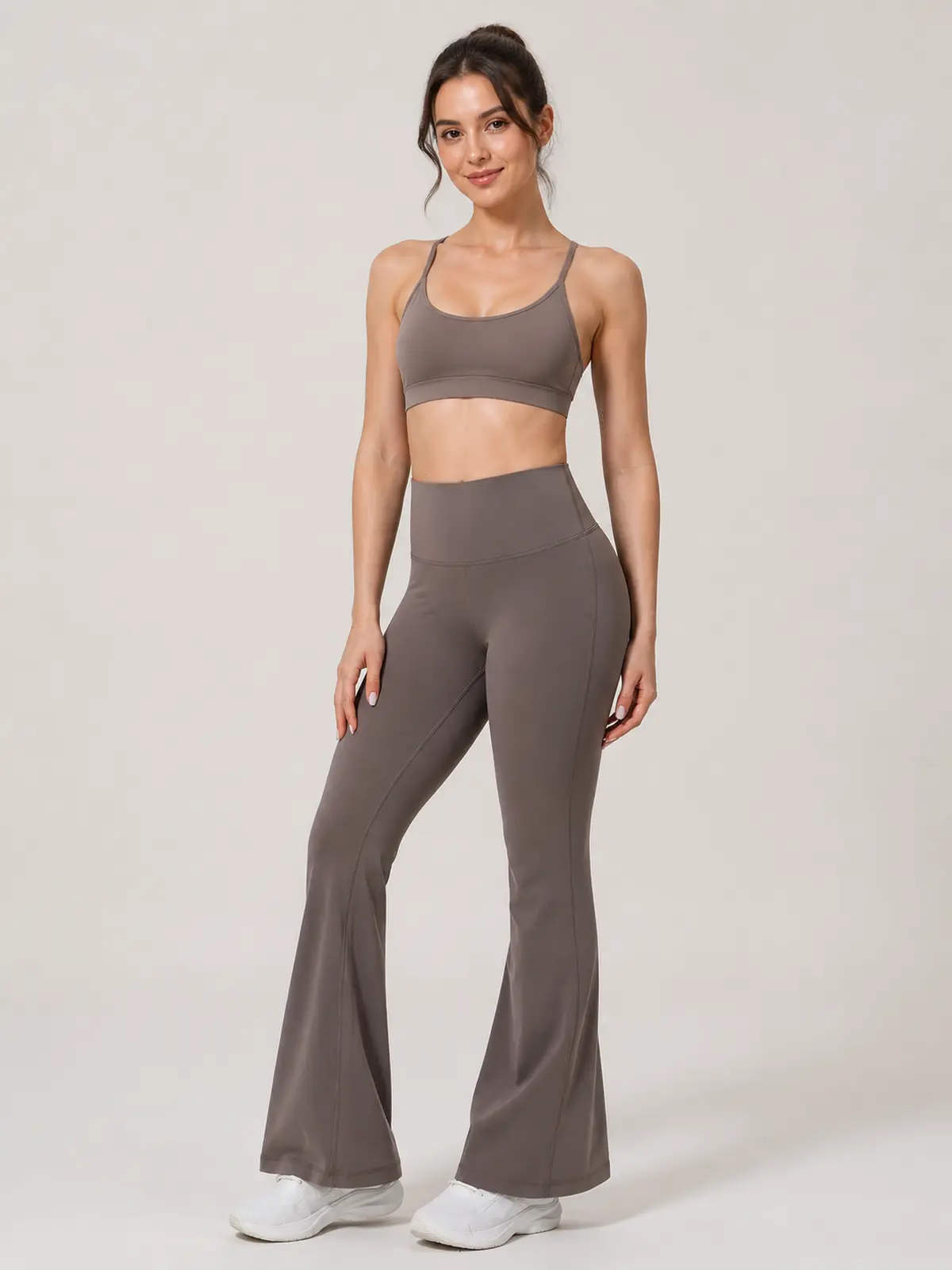 Sienna Sweep High-Rise Flare Leggings — taupe brown — flare-leggings — authoritative variation match