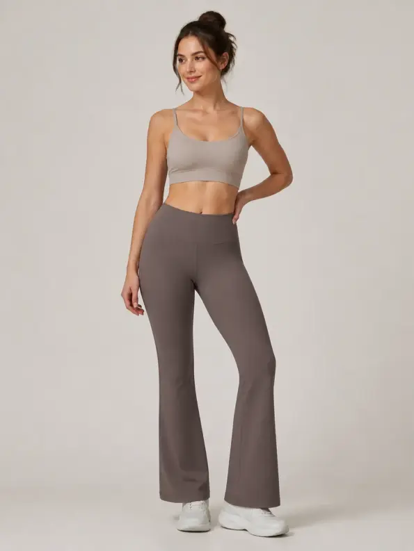 Sienna Sweep High-Rise Flare Leggings — taupe brown — flare-leggings — authoritative variation match