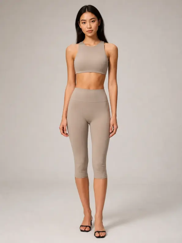 Soft Signal Sports Bra and Capri Leggings Set — taupe gray — general — authoritative variation image