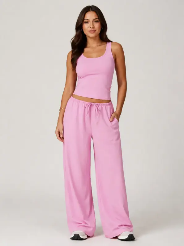 Solace Loom Full-Length Drawstring Wide-Leg Yoga Pants — rose pink — authoritative variation match