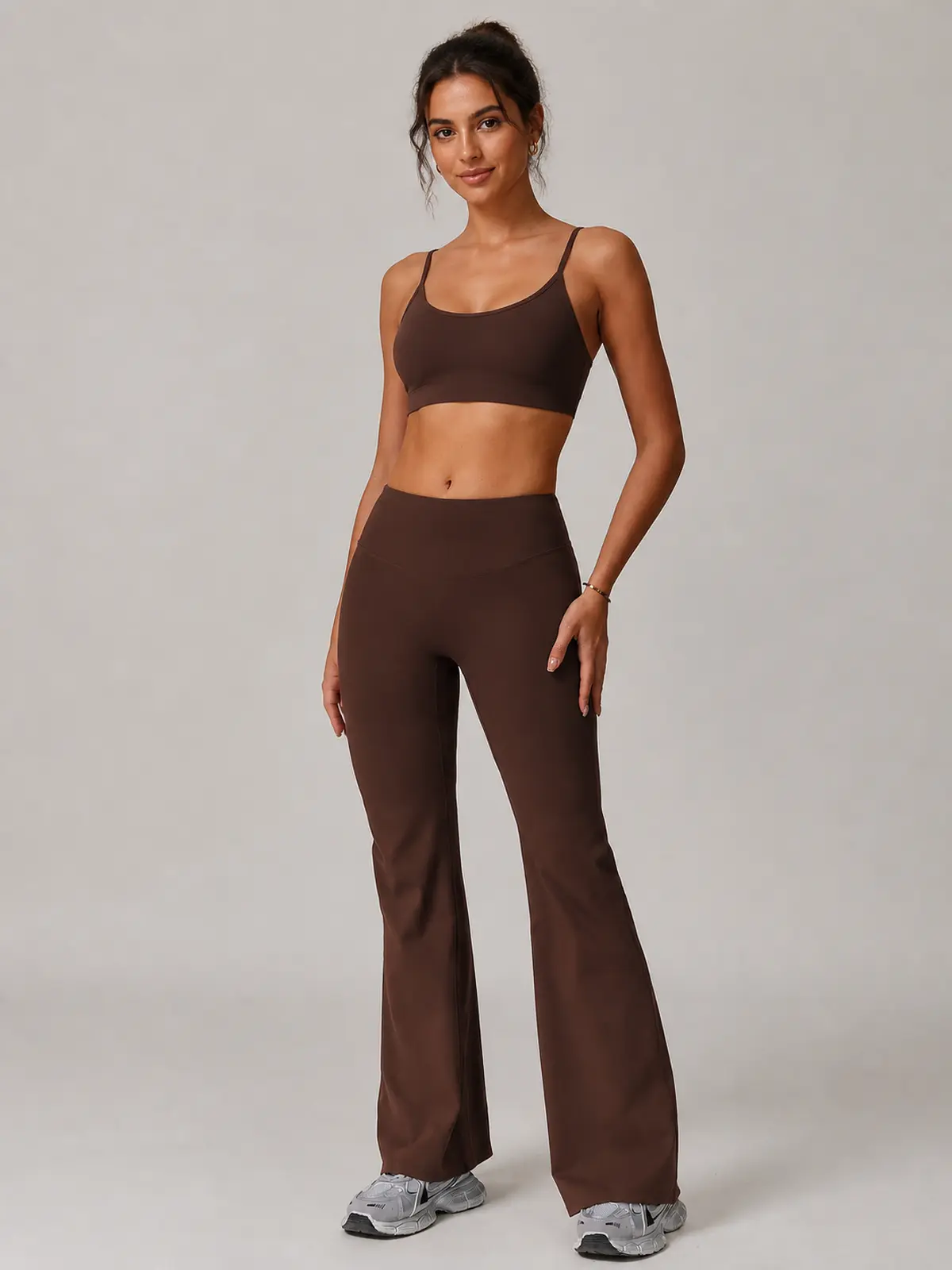Solar Drift High-Rise Flare Leggings — dark brown — flare-leggings — authoritative variation match