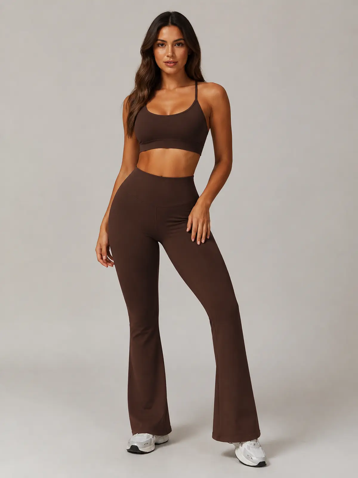 Solar Drift High-Rise Flare Leggings — dark brown — flare-leggings — authoritative variation match
