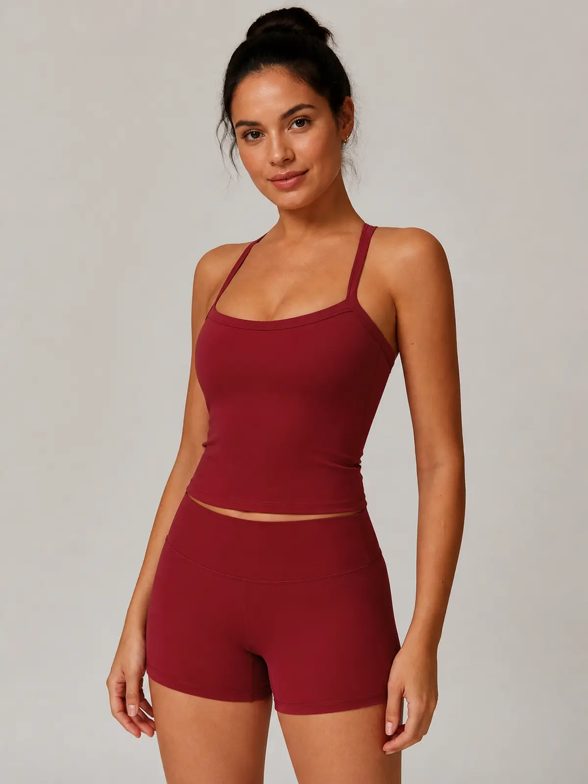 Solstice Muse Square-Neck Cropped Tank Top — cherry red — general — authoritative variation match