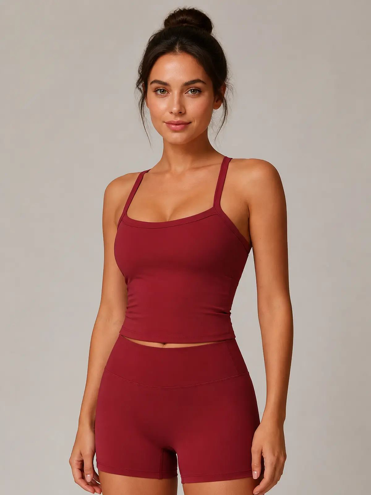 Solstice Muse Square-Neck Cropped Tank Top — cherry red — general — authoritative variation match