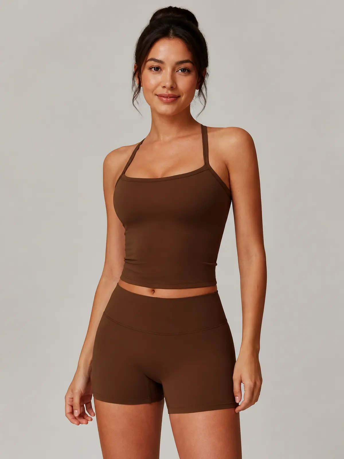 Solstice Muse Square-Neck Cropped Tank Top — chocolate brown — general — authoritative variation match