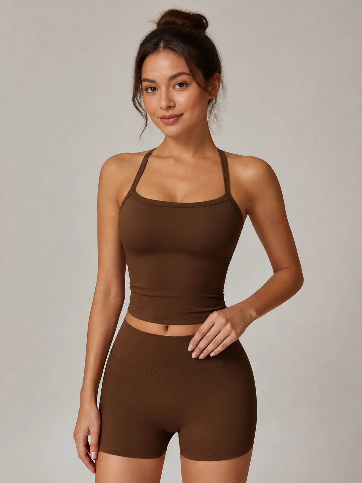Solstice Muse Square-Neck Cropped Tank Top — chocolate brown — general — authoritative variation match